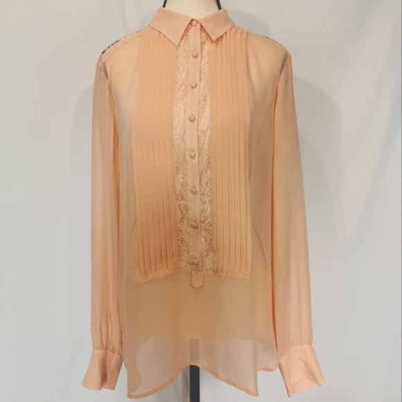 Saks Fifth Avenue Black Label Tops - Saks Fifth Avenue Black Label Silk Pleated Long Sleeve Blouse in Peach - Sz M